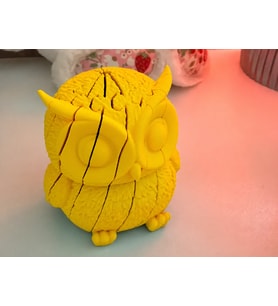 3D Baskı Hareketli Baykuş Figürü - Eklemli Flexi Oyuncak - Sarı