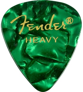 Fender 1980351971 Premium Celluloid 351 Shape Heavy Gitar Penası (Green Moto) Yeşil İnci Desen Sert Yapı ile Net ve Parlak Ton (12'li)