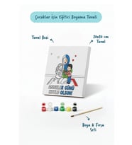 Anneler Günü Kutlu Olsun Yazılı Eğitici Boyama Tuvali Şövalesiz Boya Seti 20x20 cm