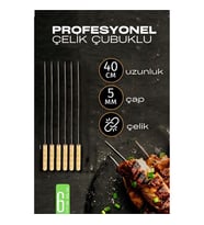 Turk Çelik Şiş Çubuğu - Mangal Şişi Ahşap Saplı Kebap Şişi  6 Adet