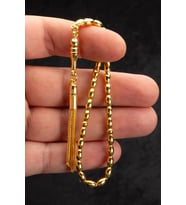 Sertifikalı 22K Altın Kaplama Minik Boy Gümüş Tespih 4x7mm 14 gr Arpa Kesim (Sarı)