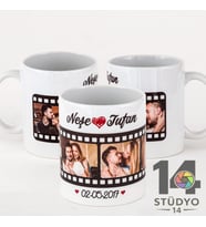 Stüdyo 14 Kişiye Özel Film Şeridi Kolajlı 5 Fotoğraflı İsim Ve Tarih Alanlı Kupa -Mug ( Sevgiliye -Arkadaşa Hediye )