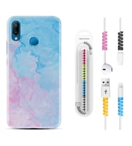 Huawei P20 Lite Mate 10 20 Lite Pro P40 Lite KılıfKablo Koruma Spiral Silikon Pink Blue Abstract 1385