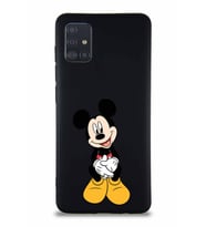 Samsung Galaxy A51 Soft Premier Kapak Mickey Mouse-A Tasarımlı Silikon Kılıf - Siyah (Şeffaf)