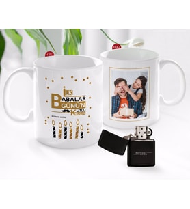 BK Gift Kişiye Özel Babalar Günü Hediyesi Fotoğraflı Kupa Bardak ve Benzinli Çakmak Seti-59 (Model 1)