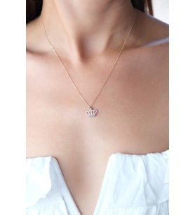 Asil 14 Ayar Taşlı Kral Tacı Altın Kolye KLY3951
