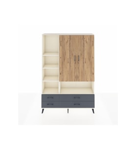 Arges Dolap 8 Raflı 4 Çekmeceli 2 Kapaklı 132x30x195 Aytaşı-Çam/Antrasit