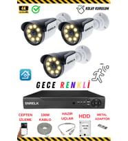 SNRELK  Hama 3 Kameralı 5mp lens 320gb Gece Renkli Su Geçirmez Güvenlik Kamera Seti 5536