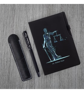 Kişiye Özel UV Baskılı Fütüristtik Tasarım Avukat Temalı Siyah Defter & Siyah Roller Kalem  Seti