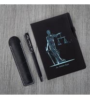 Kişiye Özel UV Baskılı Fütüristtik Tasarım Avukat Temalı Siyah Defter & Siyah Roller Kalem  Seti