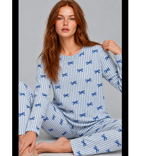 Night Mavi Kadın Desenli İkili Rahat Pijama Takımı 4815