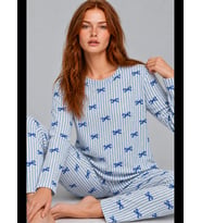 Night Mavi Kadın Desenli İkili Rahat Pijama Takımı 4815