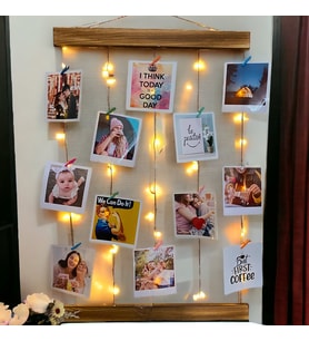 Fotoğraf Baskılı Led Işıklı Mandallı Duvara Askı Ahşap Fotoğraf Çerçevesi