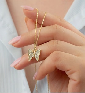 925 Ayar Gold Kelebek Gümüş Kolye