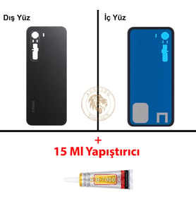 Infinix Hot 60 Pro Siyah Uyumlu Arka Kapak + B7000 Yapıştırıcı Arka Cam Batarya Pil Kapağı