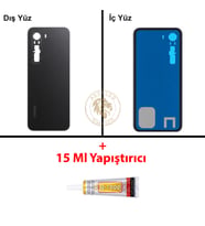 Infinix Hot 60 Pro Siyah Uyumlu Arka Kapak + B7000 Yapıştırıcı Arka Cam Batarya Pil Kapağı