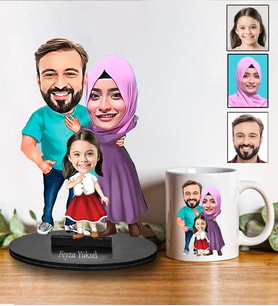 Kişiye Özel Aile Tasarımlı Karikatür Biblo Ve Kupa Hediye Seti 199