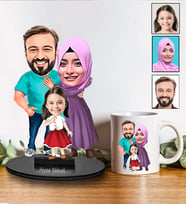 Kişiye Özel Aile Tasarımlı Karikatür Biblo Ve Kupa Hediye Seti 199