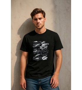 Erkek Bisiklet Yaka %100 Pamuk Baskılı Siyah T-shirt