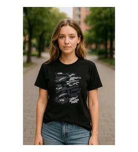 Kadın Bisiklet Yaka %100 Pamuk Baskılı Siyah T-shirt