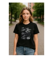 Kadın Bisiklet Yaka %100 Pamuk Baskılı Siyah T-shirt