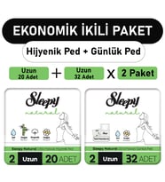 Sleepy Natural Ultra Ped Uzun 20 Adet + Uzun Günlük Ped 32 Adet x2 Paket