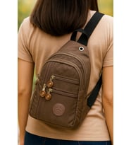 NEWİSH POLO KADIN KRİNKIL KUMAŞ ÇAPRAZ TEK KOL GÖĞÜS VE OMUZ SIRT ÇANTASI-CROSSBODY BAG (Sütlü Kahve)