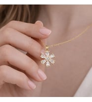 14 Ayar Altın Kaplama Çelik Beyaz Taşlı Lotus Kolye (Gold)
