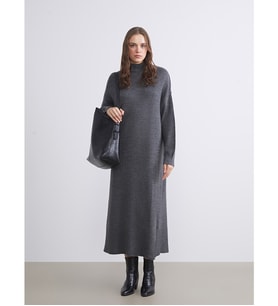 LCW Modest Antrasit Dik Yaka Triko Elbise