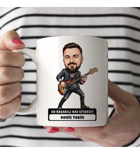 Bas Gitarist Müzisyen Erkek Karikatürlü Kupa Bardak