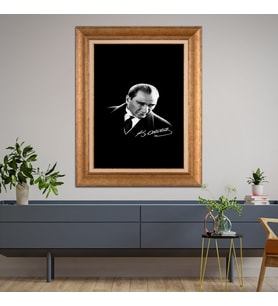 Altın Varaklı Çerçeveli Paspartulu Atatürk Tablo TR0668 (Gold)