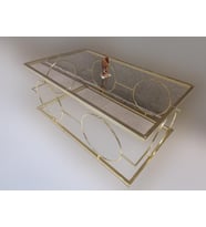 Orta Sehpa zlf 14087 Halka Model Metal Ayak Gold renk Kaplama Cam Tabla El Yapım