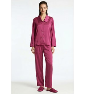Amoris Vişne Çürüğü Uzun Saten Pijama Takımı