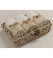 FNT HAVLULU SEPET Dekoratif hediyelik Bohçalık çeyizlik 30*50 cm 3 adet pamuklu fiyonklu fistolu havlu