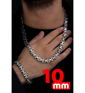Erkek Gümüş Kolye Bileklik Set - 10mm Euro Kral Zincir Oksitli Model Erkek Set