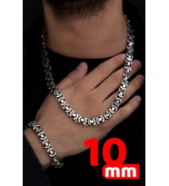 Erkek Gümüş Kolye Bileklik Set - 10mm Euro Kral Zincir Oksitli Model Erkek Set