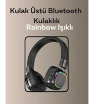 Bluetooth 5.3 Rainbow Işıklı Kulak Üstü Kablosuz Kulaklık (Çok Renkli)