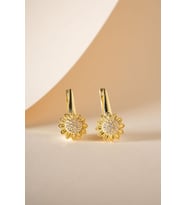925 Ayar Gümüş Gold Kaplama Zirkon Taşlı Güneş Tasarım Küpe