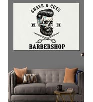 Berber Dükkanı "Shave & Cuts" Afişi Dekoratif Kanvas - Mdf Ahşap Tablo