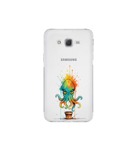 Samsung Galaxy J7 ile uyumlu Splash ahtapot tasarımlı şeffaf silikon kılıf