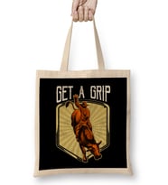 Funny Get a Grip Competitive Bull Riding Pun Bez Çanta Uzun Saplı