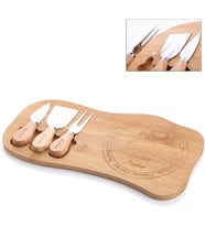 Peynir Sunum Seti 4 Parça, Bambu Servis Tahtası ve 3 Parça Peynir Bıçağı Seti, Peynir Tabağı, Kahvaltı, Meze, Şarküteri ve İkramlık Sunum Tahtası, 33 x 17,5 x 1,2 cm