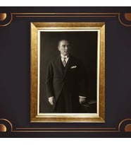 Altın Varaklı Çerçeveli Paspartulu Atatürk Tablo nl02A687 (Gold)