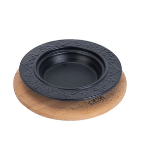 Lava Döküm Oval Döner Sos Tabağı Kayın Servis Ahşabı. Çap(Ø)18cm.