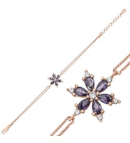 Gümüş Rose Mor Lotus Çiçeği Kadın Bileklik