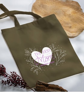 BK Gift Kişiye Özel İsimli Anneler Günü Tasarımlı Haki Kumaş Bez Çanta, Baskılı Omuz Çantası, Alışveriş Çantası, Anneler Günü Hediyesi, Anneye Hediye-3