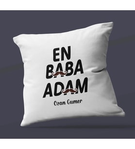 Kişiye Özel En Baba Adam Tasarımlı Saten Kare Yastık (Beyaz)