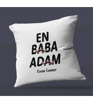 Kişiye Özel En Baba Adam Tasarımlı Saten Kare Yastık (Beyaz)