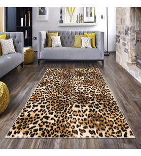 Kahverengi Leopar Desenli Yıkanabilir Kaymaz Taban Leke Tutmaz Modern Salon Halısı ve Yolluk