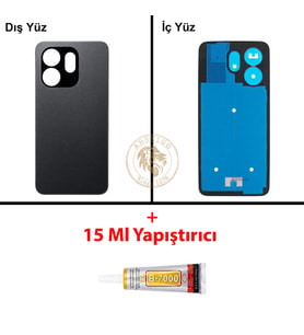 Infinix Smart 9 Siyah Uyumlu Arka Kapak + B7000 Yapıştırıcı Arka Cam Batarya Pil Kapağı Lazer Kesim